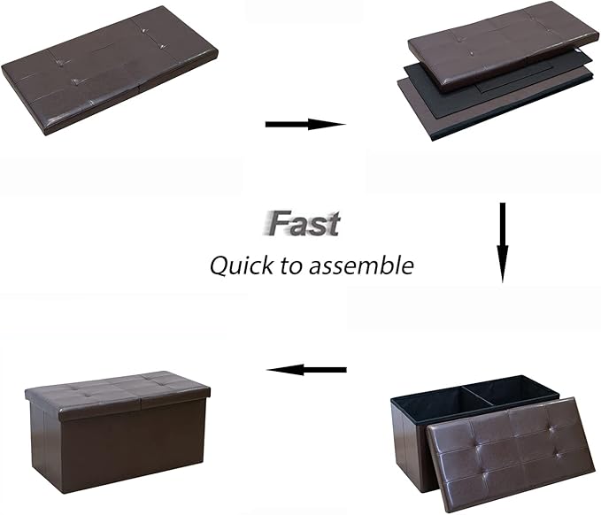 B FSOBEIIALEO Storage Ottoman with Filpping Lids, Ottoman Storage Bench Footrest Seat, Storage Chest Faux Leather 30"x15"x15" (Brown)
