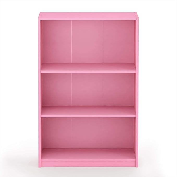 FURINNO JAYA Simple Home 3-Tier Adjustable Shelf Bookcase, Pink