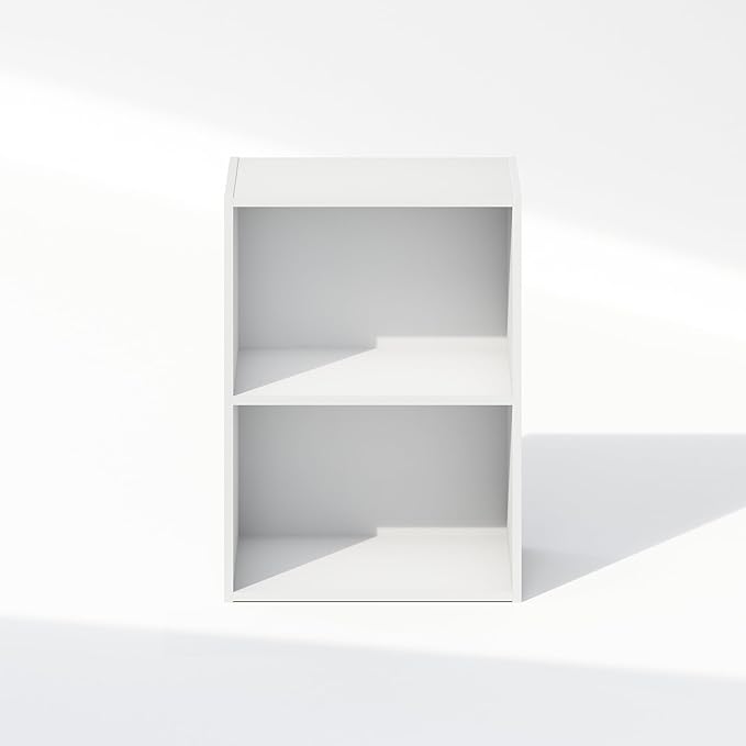 Furinno Reed 2-Tier Open Shelf Multipurpose Closet Storage, Storage Organizer, White-NeatNest