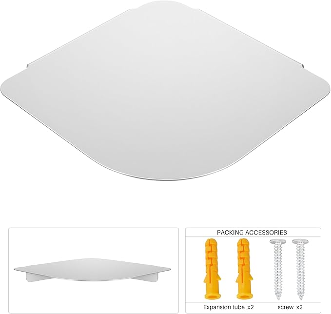 8" Floating Corner Shelf, Metal Corner Shelf Wall Mount for Wall Storage, for Smart Home, Speakers, Internet Router, Security Camera - for Bathroom, Kitchen, Bedroom, and Living Room (Silver)-NeatNest