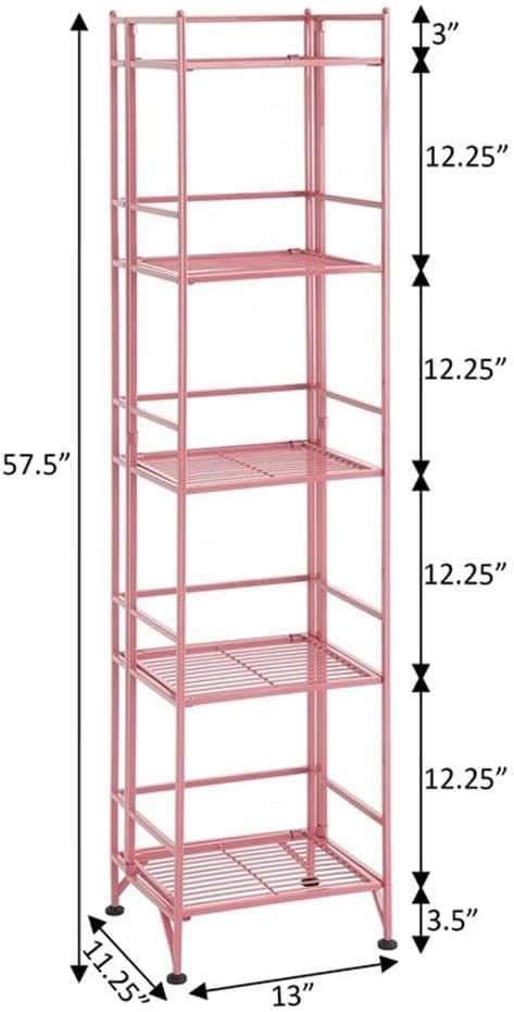 Convenience Concepts Xtra Storage Shelves - 5-Tier Folding Metal Storage Shelves, Closet Organizer for Office, Laundry Room, Bedroom, Garage, Kitchen, Bathroom, Pink-NeatNest