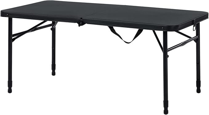 40 L x 20 W Plastic Adjustable Height Fold-in-Half Folding Table, Rich Black Onecolor-NeatNest
