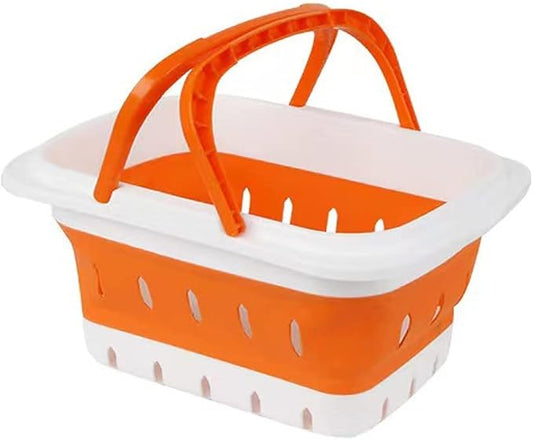 Foldable Plastic Bathroom Storage Basket with handles Lightweight, Durable, Ideal for Dorms, Bathrooms, Cleaning, Kitchen Storage, Camping, Waterproof and Easy to Clean (Orange 1 pack)-NeatNest