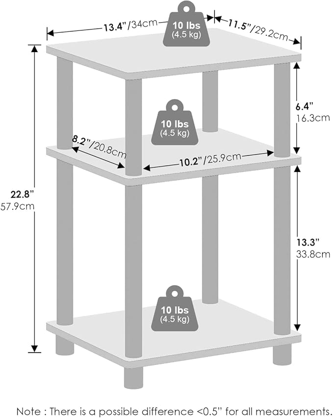 Furinno Turn-N-Tube Easy Assembly Stackable Standing Shelf, French Oak/Black-NeatNest