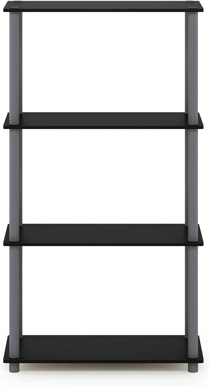Furinno (99557BK/GY) Turn-N-Tube 4-Tier Multipurpose Shelf Display Rack - Black/Grey-NeatNest