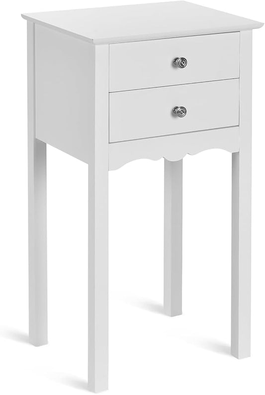 Giantex End Table w/ 2 Drawers Side Table Nightstand Multi-Purpose Accent Table Living Room Bedroom Home Furniture (1, White)