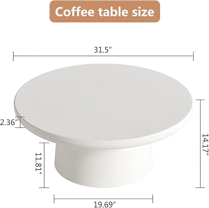 Creamy White Round Coffee Table 31.5" Center Table with Sturdy Pedesta Modern Circular Wood Tea Table for Living Room Bedroom Easy Assembly,Round Table-NeatNest