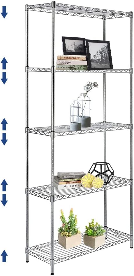 5 Tier Narrow Wire Shelving Unit with NSF Certified, Adjustable Narrow Metal Shelf, Narrow Storage Shelves for Small Spaces, Bathroom, Laundry, Kitchen, 14"D X 24"W X 59"H, 750 LBS Capacity, Chrome