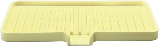 Happitasa Silicone Soap Dish Tray and Sponge Holder with Drain Chute | Bathroom and Kitchen Sink Organizer Caddy (Pale Yellow, 9"x3.5", 5.6 Ounces)-NeatNest
