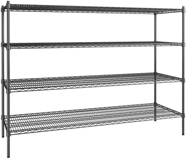 24" x 72" NSF Black Epoxy 4-Shelf Kit with 54" Posts, Heavy Duty Storage Shelving, Wire Shelving Kit, NSF Commercial Storage Rack Unit