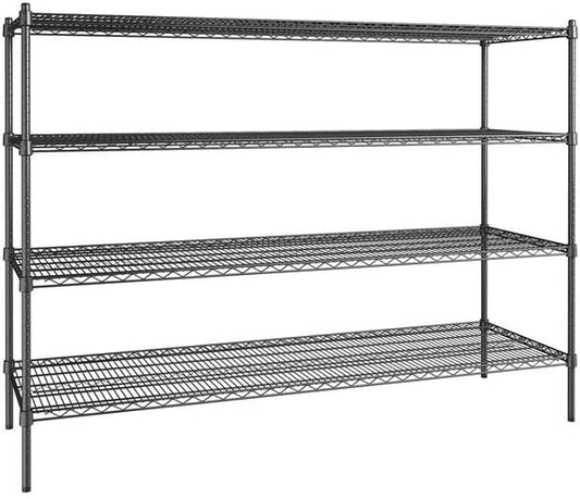 24" x 72" NSF Black Epoxy 4-Shelf Kit with 54" Posts, Heavy Duty Storage Shelving, Wire Shelving Kit, NSF Commercial Storage Rack Unit