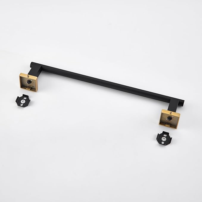 Miyili Bath Towel Bar 15.75-Inch Stainless Steel Towel Rack Hanger for Bathroom Kitchen Wall Mount Black & Gold, A02BG40A