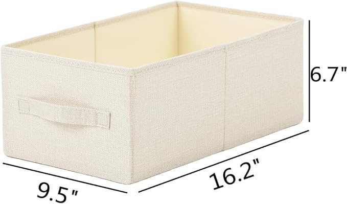 ALYER Collapsible Fabric Storage Organizer with Handles,Shelf Bins Box Container for Bedroom Office Closet Babies Nursery Toys Books Clothes (Beige,16.2" x 9.5" x 6.7")
