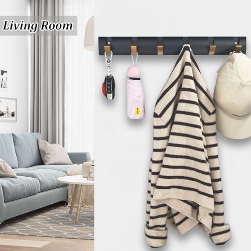 Coat Rack Wall Mount with 6 Hooks, 19.1 Inch Black Gold Modern Folding Coat Hook for Bathroom, Space Saving Towel Hooks for Hanging Coats, Hats, Scarves, Umbrella, and Keys-NeatNest
