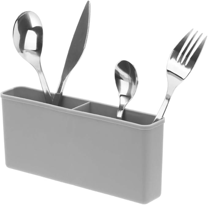 SANNO Plastic Utensil Silverware Storage Holder Caddy,Fit Kitchen Sink Drying Rack, Microfiber Dish Mat, Dish Drying Mat (Gray)-NeatNest