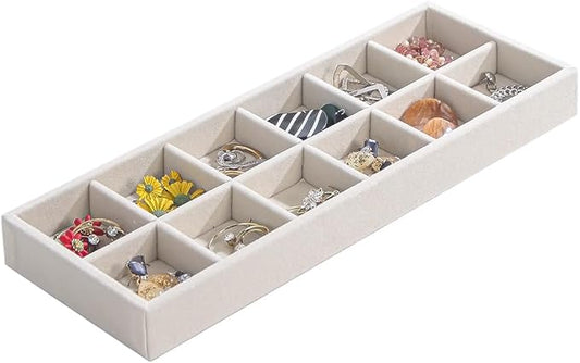 Divided Drawer Organizer Tray, Velvet Jewelry Storage Tray, Necklace Bracelet Ring Earring Display Tray,Bedside Nightstand Desk Holder Tray for Phone Watch Sunglasses Cosmetics Storage/Beige/12grid-NeatNest