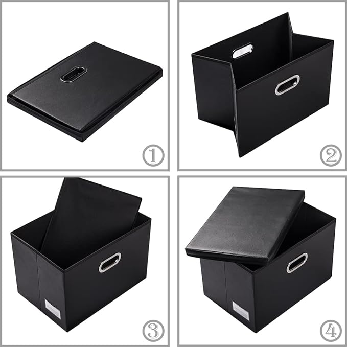 PRANDOM Large Stackable Storage Boxes with Lids [5-Pack] Leather Fabric Foldable Storage Bins Organizer Containers Baskets Cubes with Cover for Bedroom Closet Office Nursery Black(17.7x11.8x11.8)-NeatNest