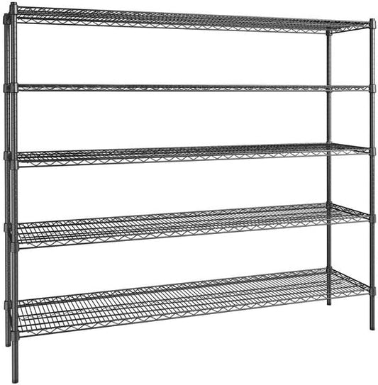 18" x 72" NSF Black Epoxy 5-Shelf Kit with 72" Posts, Commercial Storage Rack Unit, Heavy Duty Storage Shelving, Wire Shelving Kit, Adjustable Rack Strong Steel, Multipurpose Wire Shelf