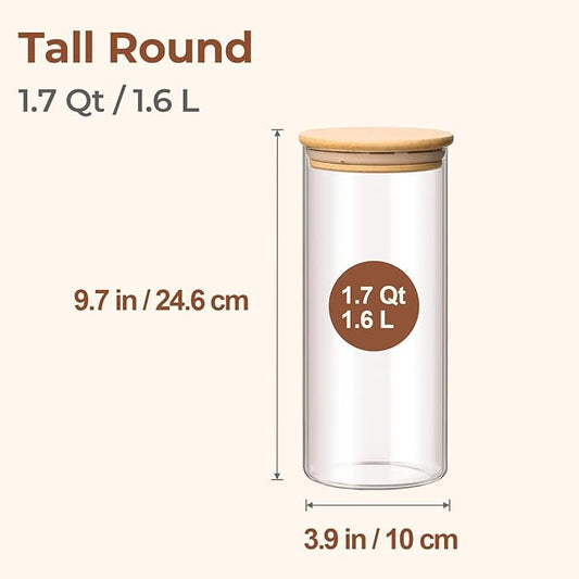 ComSaf 1.7 Qt Glass Storage Containers with Lids, Glass Jars with Lids, Clear Food Storage Jar, Round Canister Set of 3, Pantry Organizers for Pasta Flour Cookie Rice Tea Coffee Bean-NeatNest