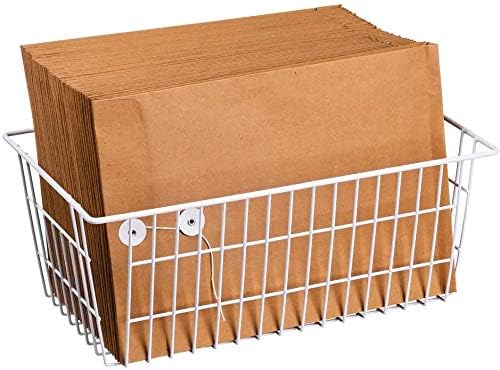 Freezer Wire Storage Organizer Bin Baskets with Handles, Metal Wire Baskets Storage for Organizing Fridge, Closets, Pantry, Kitchen, Garage, Bathroom, White - 4 Pack