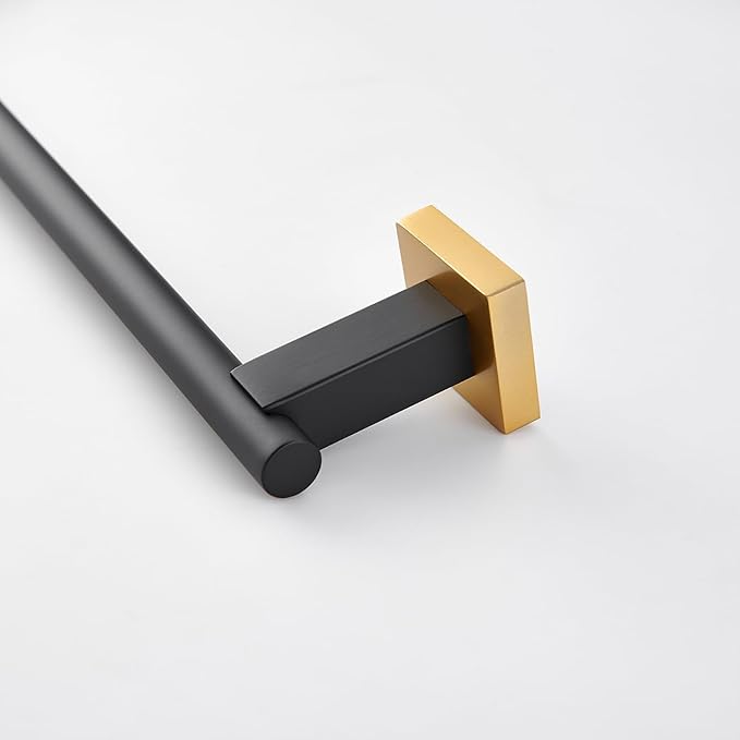 Miyili Bath Towel Bar 15.75-Inch Stainless Steel Towel Rack Hanger for Bathroom Kitchen Wall Mount Black & Gold, A02BG40A