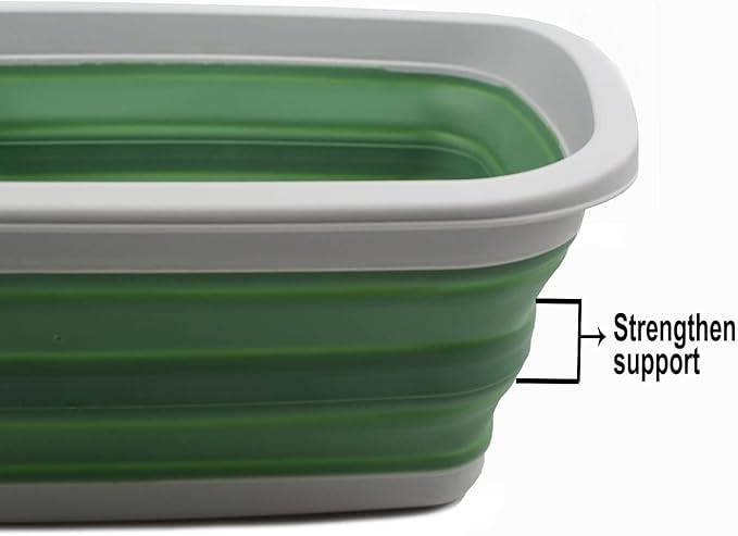 SAMMART 10L (2.6 Gallon) Collapsible Tub-Foldable Dish Tub-Portable Washing Basin-Space Saving Plastic Washtub (Grey/Dark Sea Green, 1)-NeatNest