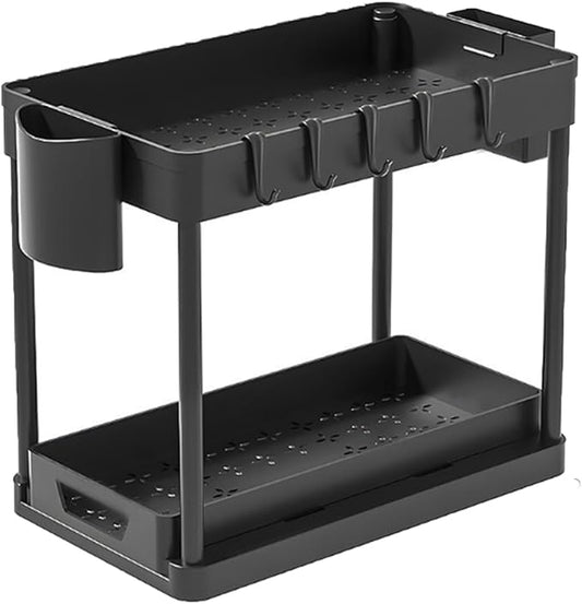 2 Layers Multi-Purpose Pull-Out Storage Organizers, Under Sink Organizers and Storage for Bathroom & Kitchen, Under Cabinet Organizers and storage, under sink drawers storage，Black-NeatNest
