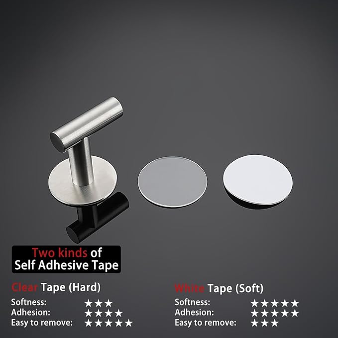 JQK Self Adhesive Towel Hook Brushed, No Drill Stick on Coat Robe Clothes Wall Hook for Bathroom Kitchen Garage 2 Pack, 304 Stainless Steel Brushed Steel, ATH110-BN-P2