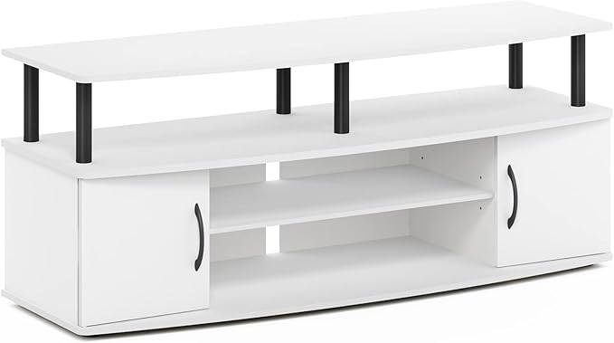 Furinno Jaya Entertainment Center Stand Unit/TV Desk for up to 55 inch, White/Black-NeatNest