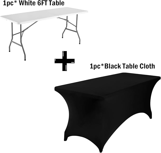 6ft Folding Table with Nylon Tablecloth, 71''D x 28''W x 29''H Heavy-Duty Foldable Plastic Table with Carry Handle for Picnic, Party, Dining, Camping - White (White, 6FT FoldingTable with Tablecloth)-NeatNest