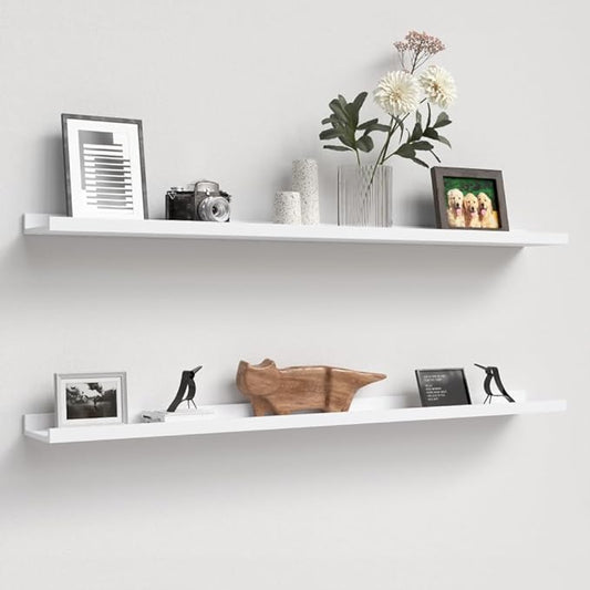 47.2 Inches Long Floating Shelves, 2 Set Modern Wall Shelf for Bedroom, Nursery Book Shelf with Lip, Picture Ledge Shelf for Wall Decor Living Room Bathroom Kitchen - White-NeatNest
