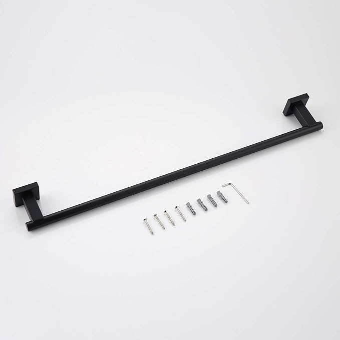 Miyili Matte Black Single Towel Bar 24-Inch Bathroom Stainless Steel Towel Rack Bath Towel Hanger Wall Mount