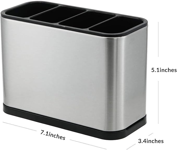 KESOL Kitchen Utensil Holder, Stainless Steel Utensil Drying Rack Flatware Holder Sinkware Caddy Countertop Organizer with 4 Divided Compartments, Rust Proof-NeatNest