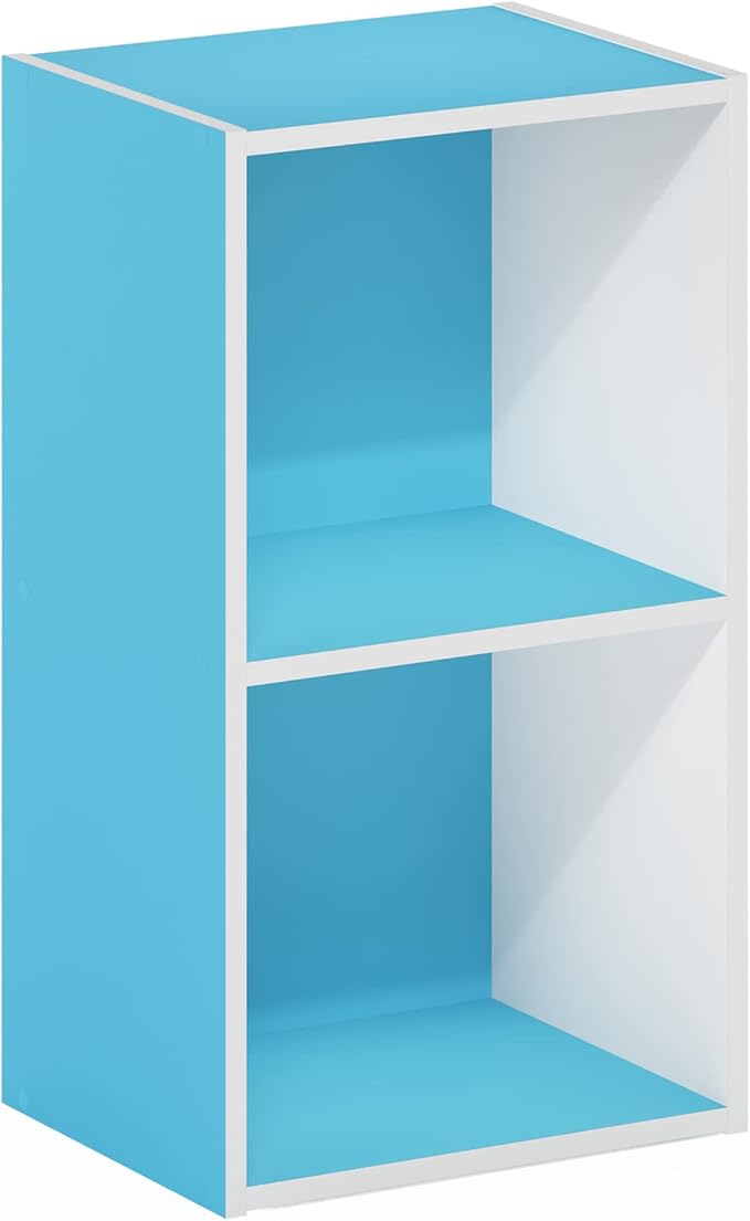Furinno Luder Bookcase / Book / Storage, 2-Tier Cube, Light Blue/White-NeatNest