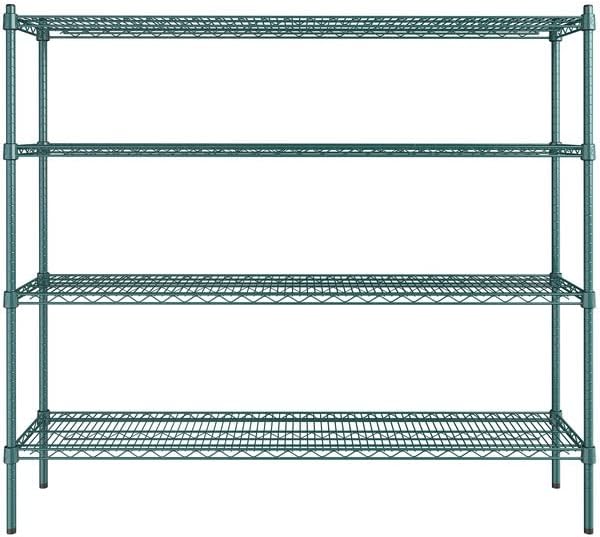 14" x 60" NSF Green Epoxy 4-Shelf Kit with 54" Posts, Heavy Duty Storage Shelving, Wire Shelving Kit, NSF Commercial Storage Rack Unit