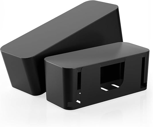 DELAMU 2 Pack Black Cable Management Box Cord Hider Box, Large Power Cord Organizer Box for Gaming Desk, Home, Office, Hide TV Wires, Computer Cables, Power Strip Cover Box, Baby & Pet Friendly