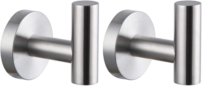 Brushed Stainless Steel Towel Coat Hooks Bathroom Clothes Garage Hotel Cabinet Closet Sponges Robe Hook Wall Mounted Round Kitchen Heavy Duty Bath Door Hanger 2 Pack-NeatNest