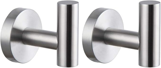 Brushed Stainless Steel Towel Coat Hooks Bathroom Clothes Garage Hotel Cabinet Closet Sponges Robe Hook Wall Mounted Round Kitchen Heavy Duty Bath Door Hanger 2 Pack-NeatNest