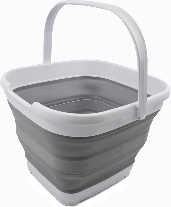 SAMMART 10L (2.6 Gallon) Collapsible Rectangular Handy Bucket (White/Grey, 1)-NeatNest