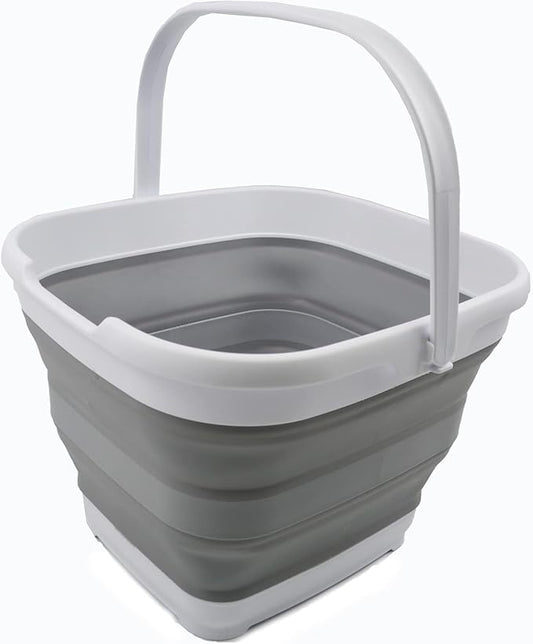SAMMART 10L (2.6 Gallon) Collapsible Rectangular Handy Bucket (White/Grey, 1)-NeatNest