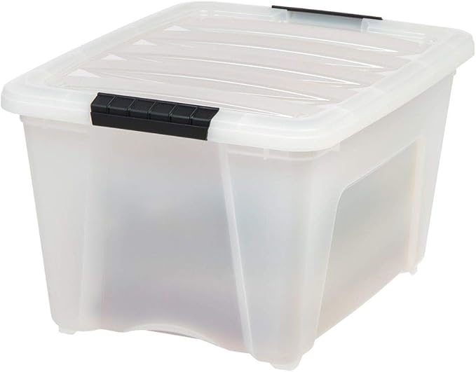 IRIS 588248 32 Quart Clear Stack and Pull Storage Container Box Bin System with Secure Latching Lids for Home, Closet, or Office (6 Count)