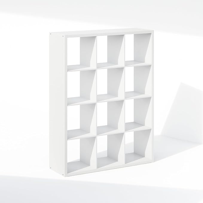Furinno Cubic Open Back Multipurpose Clothing & Closet Storage Organizer Shelf, 12-Cube, White