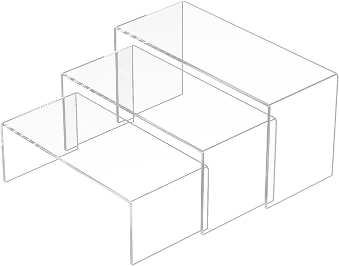 8.5x9x9.5 Inch Acrylic Risers Display Stands 3pcs, Rectangular Display Risers 3 Steps, Clear Acrylic Stand for Brand Store, Retails-NeatNest