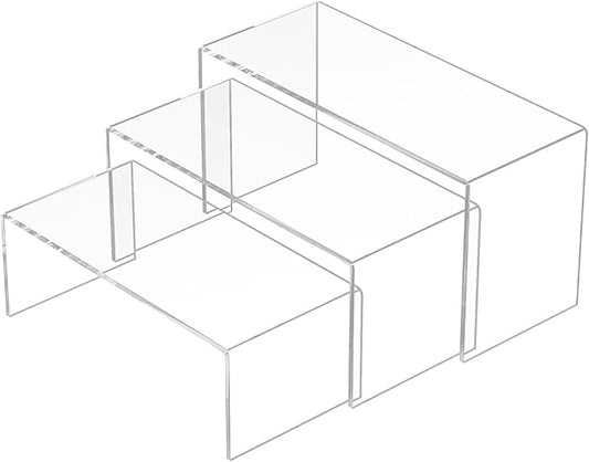 8.5x9x9.5 Inch Acrylic Risers Display Stands 3pcs, Rectangular Display Risers 3 Steps, Clear Acrylic Stand for Brand Store, Retails-NeatNest