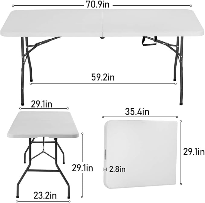 6FT Picnic Table Folding Table Camping Table Plastic Table Fold Up Table Lock for Party Event,White-NeatNest