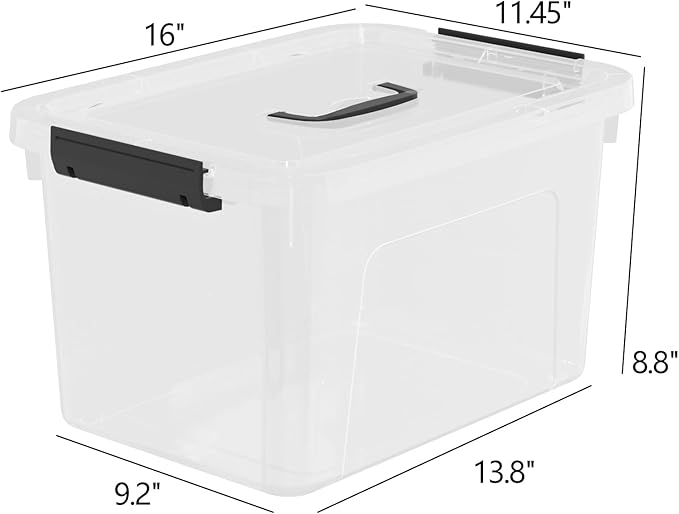4-Pack 17.5 Quart Plastic Latch Storage Box, Storage Bin with Lids, Clear