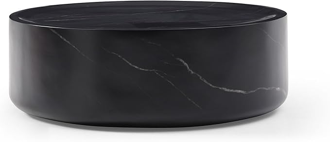 Marble Coffee Table, Modern Round Coffee Table, Circle Drum Coffee Tables, Fiberglass Center End Table for Living Room Apartment Office, No Assembly (31.49" Faux Marble Black)