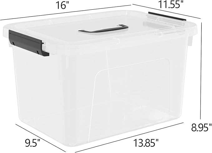 17.5 L Plastic Storage Bin with Lids, Clear Latching Box, 4 Packs