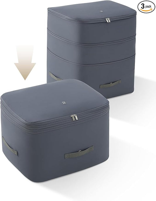 Eachy 3-Pack Comforter Storage Bag Blanket Storage Bags, 136L Compression Storage Bags for Blanket Comforter, Ultra Space Saving Self Compression Organizer