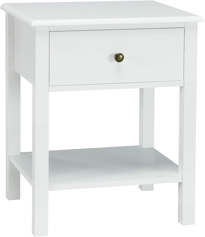 Giantex Nightstand, 2-Tier End Table with Drawer and Open Storage Shelf, Modern Bedside Tables, Wooden Side Table Night Stand for Bedroom, Dorm, Small Spaces, Easy Assembly, White